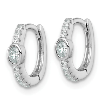 Sterling Silver Rhodium-plated Polished Round and Oval CZ Round Hinged Hoop Earrings