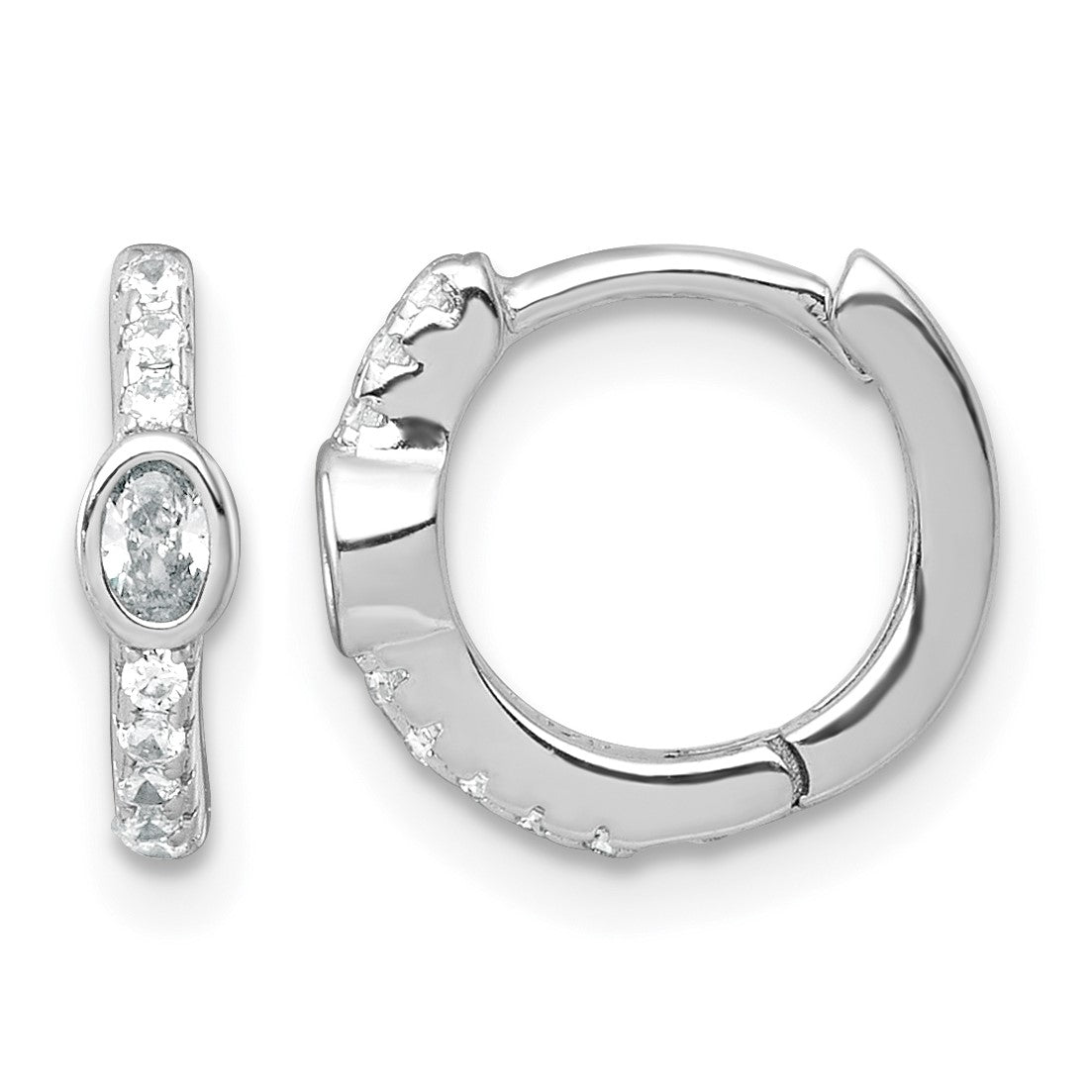 Sterling Silver Rhodium-plated Polished Round and Oval CZ Round Hinged Hoop Earrings
