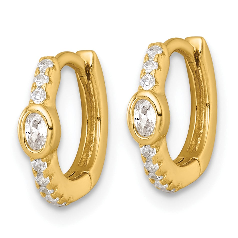 Sterling Silver Gold-tone Polished Round and Oval CZ Round Hinged Hoop Earrings