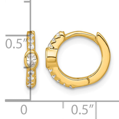 Sterling Silver Gold-tone Polished Round and Oval CZ Round Hinged Hoop Earrings
