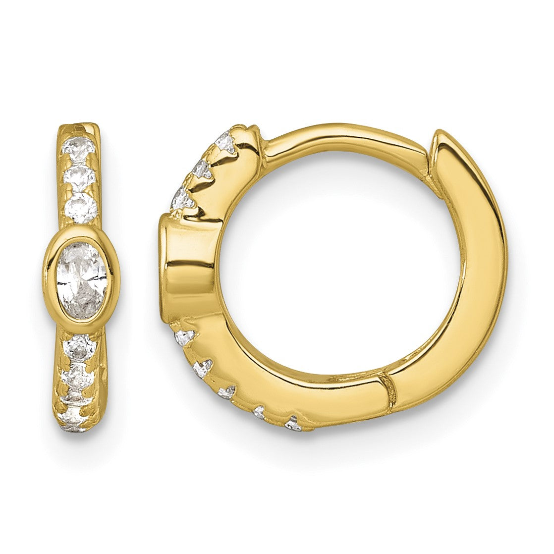 Sterling Silver Gold-tone Polished Round and Oval CZ Round Hinged Hoop Earrings