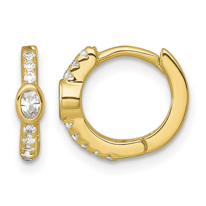 Sterling Silver Gold-tone Polished Round and Oval CZ Round Hinged Hoop Earrings