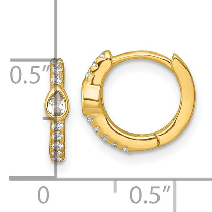 Sterling Silver Gold-tone Polished Round and Pear Shaped CZ Round Hinged Hoop Earrings