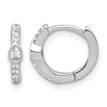 Sterling Silver Rhodium-plated Polished Round and Pear Shaped CZ Round Hinged Hoop Earrings