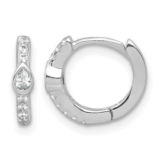 Sterling Silver Rhodium-plated Polished Round and Pear Shaped CZ Round Hinged Hoop Earrings