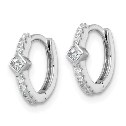 Sterling Silver Rhodium-plated Polished Round and Square CZ Round Hinged Hoop Earrings