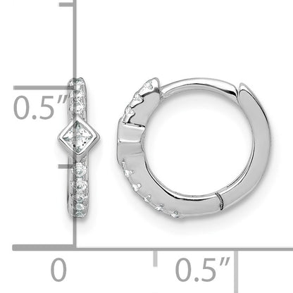Sterling Silver Rhodium-plated Polished Round and Square CZ Round Hinged Hoop Earrings