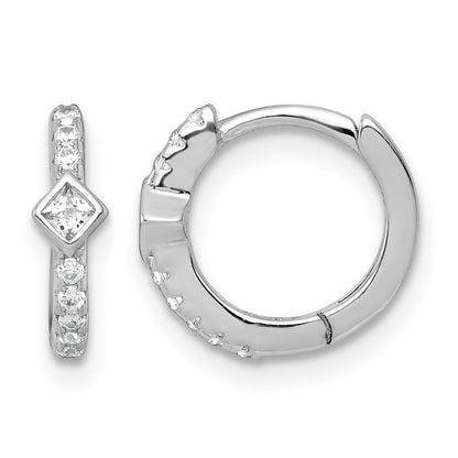 Sterling Silver Rhodium-plated Polished Round and Square CZ Round Hinged Hoop Earrings