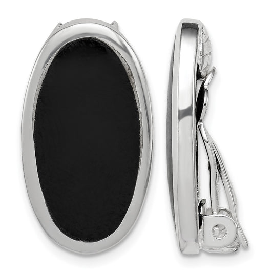 Sterling Silver Rhodium-plated Polished Onyx Non-Pierced Oval Earrings