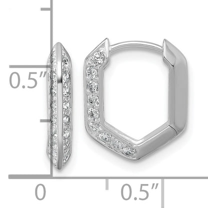 Sterling Silver Rhodium-plated Polished CZ Geometric Hinged Hoop Earrings