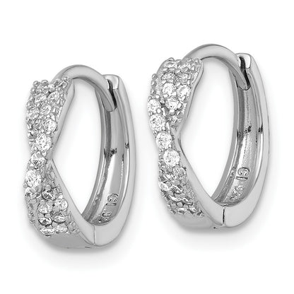 Sterling Silver Rhodium-plated Polished CZ -X- Round Hinged Hoop Earrings
