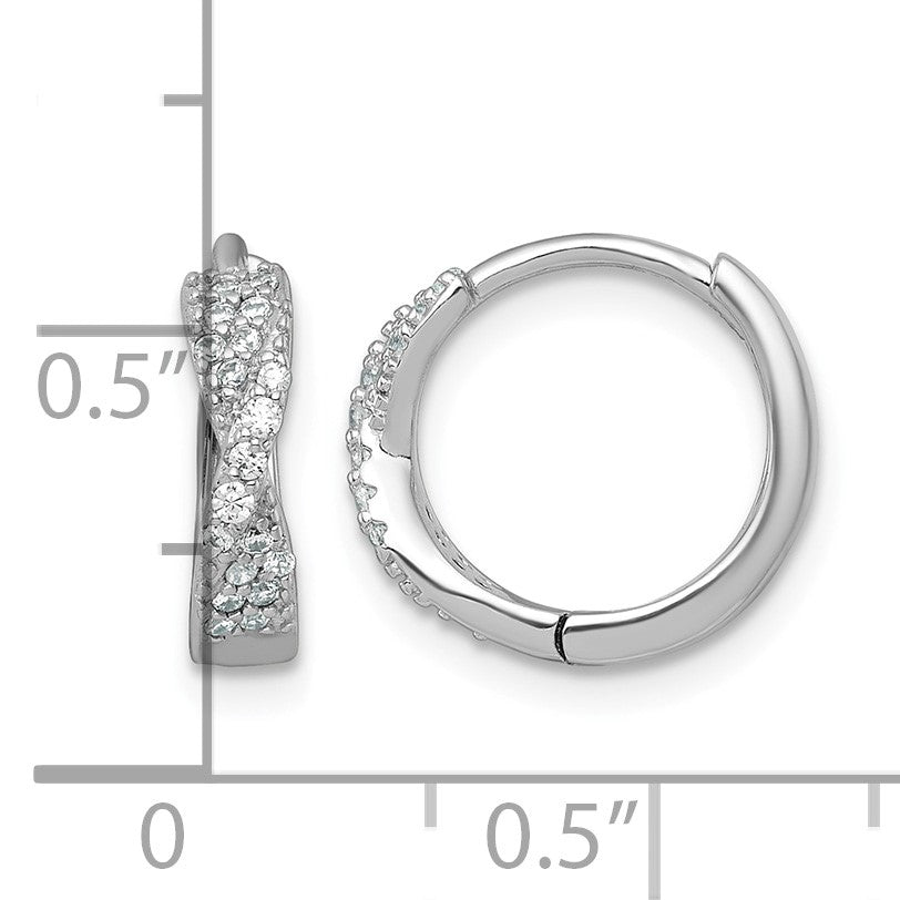 Sterling Silver Rhodium-plated Polished CZ -X- Round Hinged Hoop Earrings