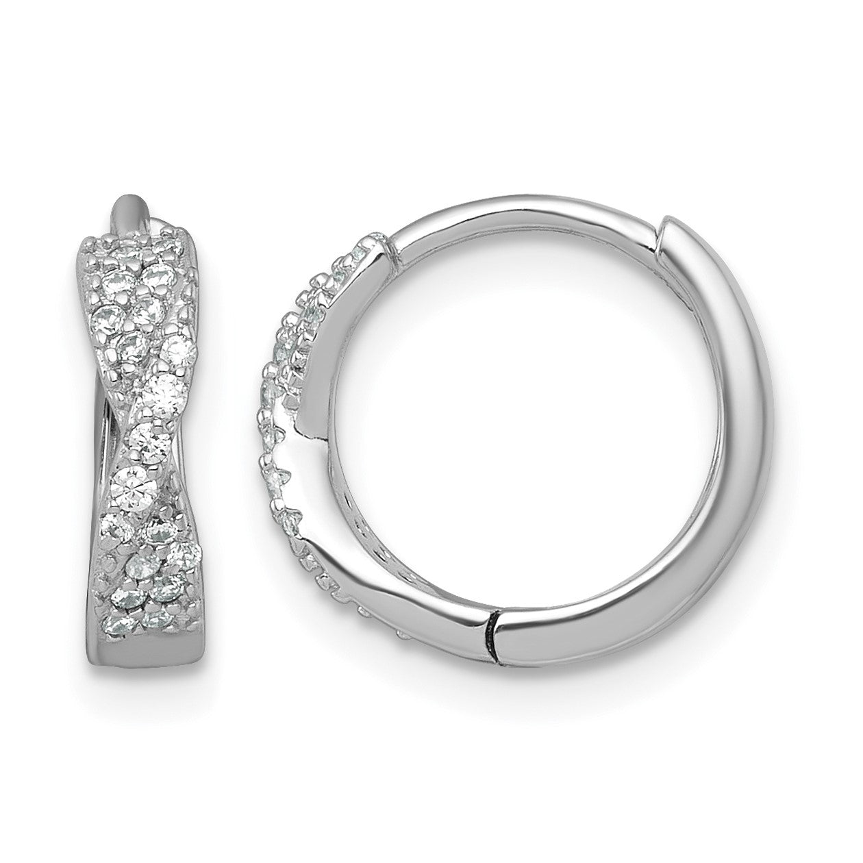Sterling Silver Rhodium-plated Polished CZ -X- Round Hinged Hoop Earrings