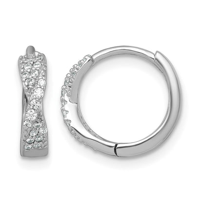 Sterling Silver Rhodium-plated Polished CZ -X- Round Hinged Hoop Earrings
