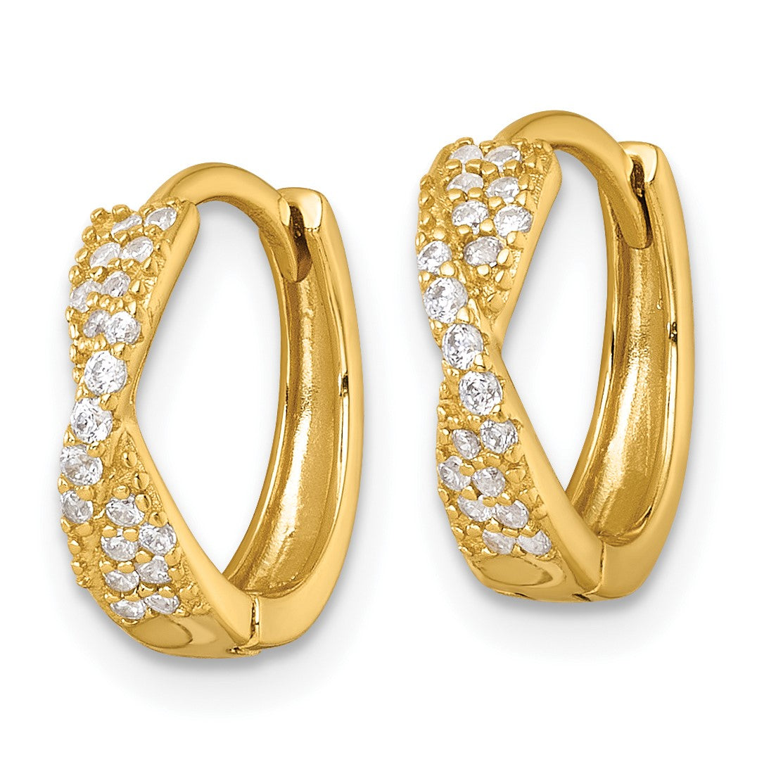 Sterling Silver Gold-tone Polished CZ -X- Round Hinged Hoop Earrings