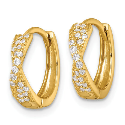 Sterling Silver Gold-tone Polished CZ -X- Round Hinged Hoop Earrings