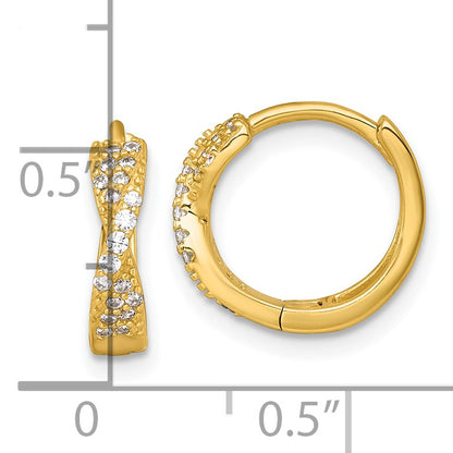 Sterling Silver Gold-tone Polished CZ -X- Round Hinged Hoop Earrings