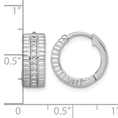 Sterling Silver Rhodium-plated Polished and Grooved CZ 6.2mm Hinged Hoop Earrings