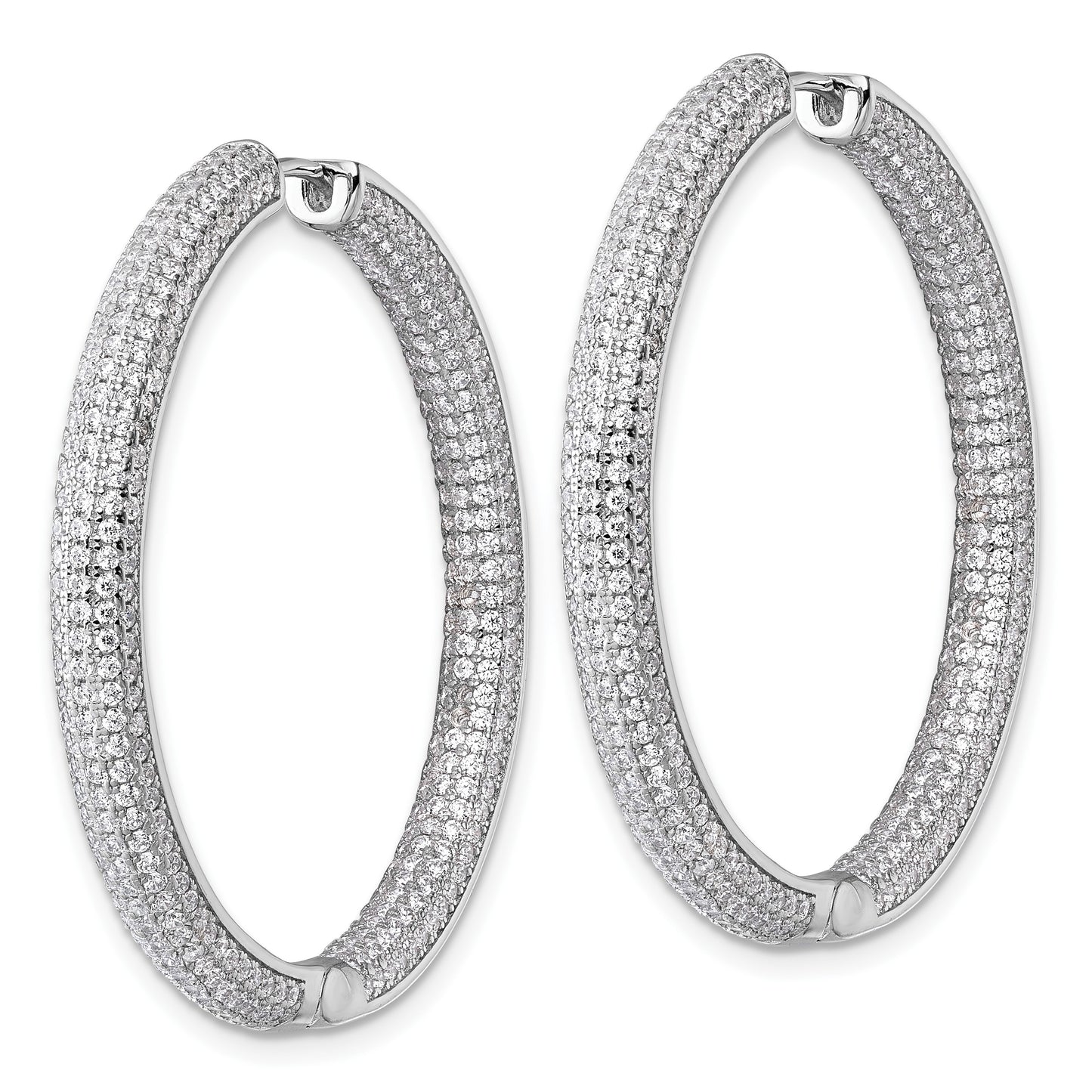 Sterling Silver Rhodium-plated In and Out CZ Pave 3.7 x 39mm Hinged Hoop Earrings