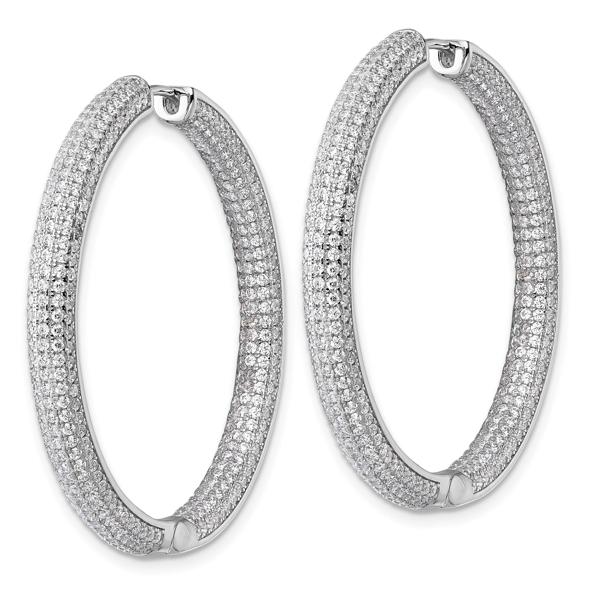 Sterling Silver Rhodium-plated In and Out CZ Pave 3.7 x 39mm Hinged Hoop Earrings