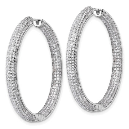 Sterling Silver Rhodium-plated In and Out CZ Pave 3.7 x 39mm Hinged Hoop Earrings