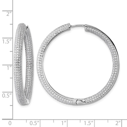 Sterling Silver Rhodium-plated In and Out CZ Pave 3.7 x 39mm Hinged Hoop Earrings