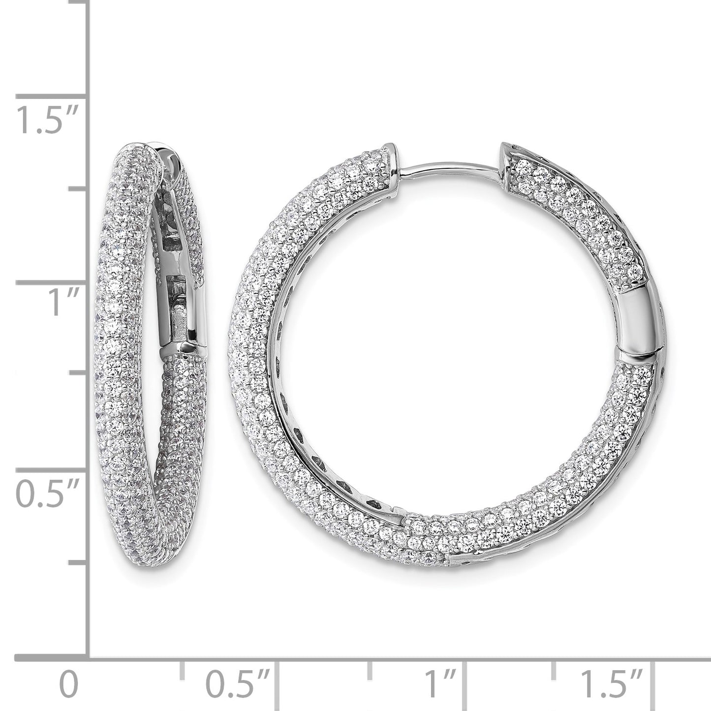 Sterling Silver Rhodium-plated In and Out CZ Pave 3.1 x 29mm Hinged Hoop Earrings