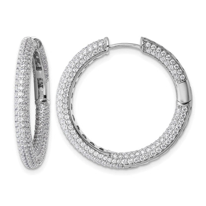 Sterling Silver Rhodium-plated In and Out CZ Pave 3.1 x 29mm Hinged Hoop Earrings