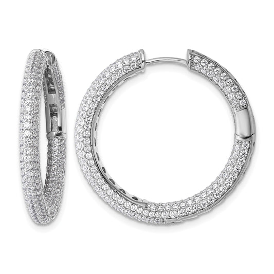 Sterling Silver Rhodium-plated In and Out CZ Pave 3.1 x 29mm Hinged Hoop Earrings