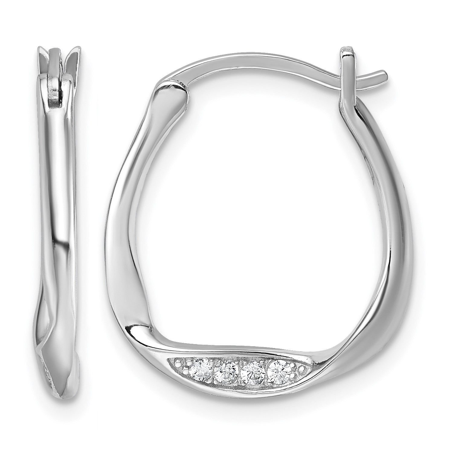 Sterling Silver Rhodium-plated CZ Polished Twist Hoop Earrings