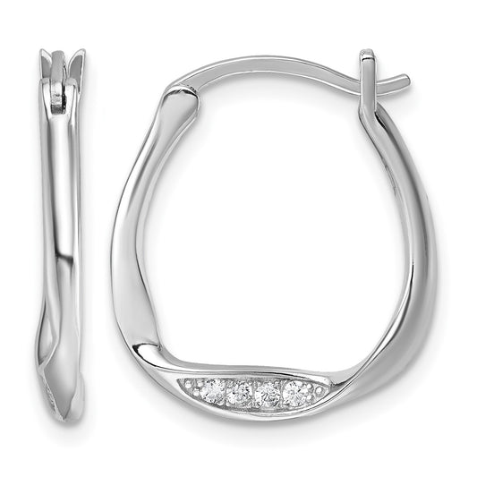 Sterling Silver Rhodium-plated CZ Polished Twist Hoop Earrings