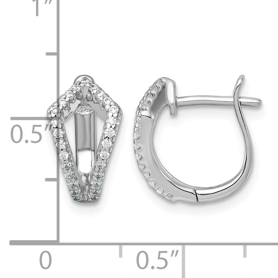 Sterling Silver Rhodium-plated Polished CZ Hinged Hoop Earrings
