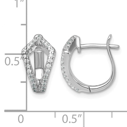 Sterling Silver Rhodium-plated Polished CZ Hinged Hoop Earrings