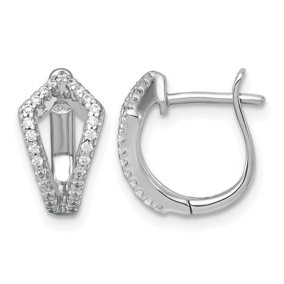 Sterling Silver Rhodium-plated Polished CZ Hinged Hoop Earrings