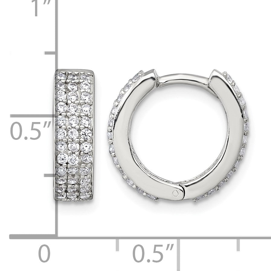 Sterling Silver Polished 16x4.5mm 3-Row CZ Hinged Round Hoop Earrings