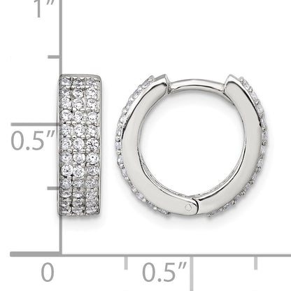 Sterling Silver Polished 16x4.5mm 3-Row CZ Hinged Round Hoop Earrings