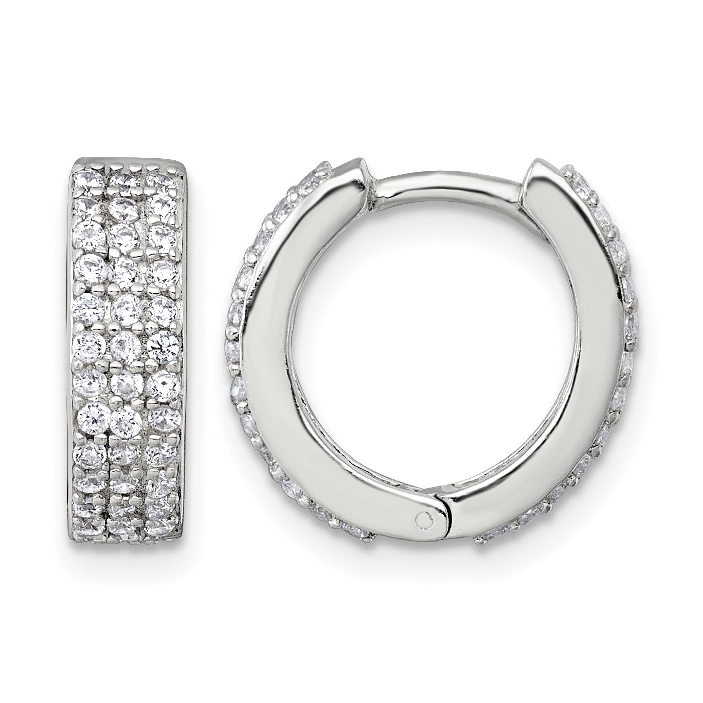 Sterling Silver Polished 16x4.5mm 3-Row CZ Hinged Round Hoop Earrings