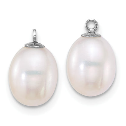 Sterling Silver Rhodium-plated 7-8mm Rice White and Black Freshwater Cultured Pearl 2-piece Enhancer and Leverback Earring Set