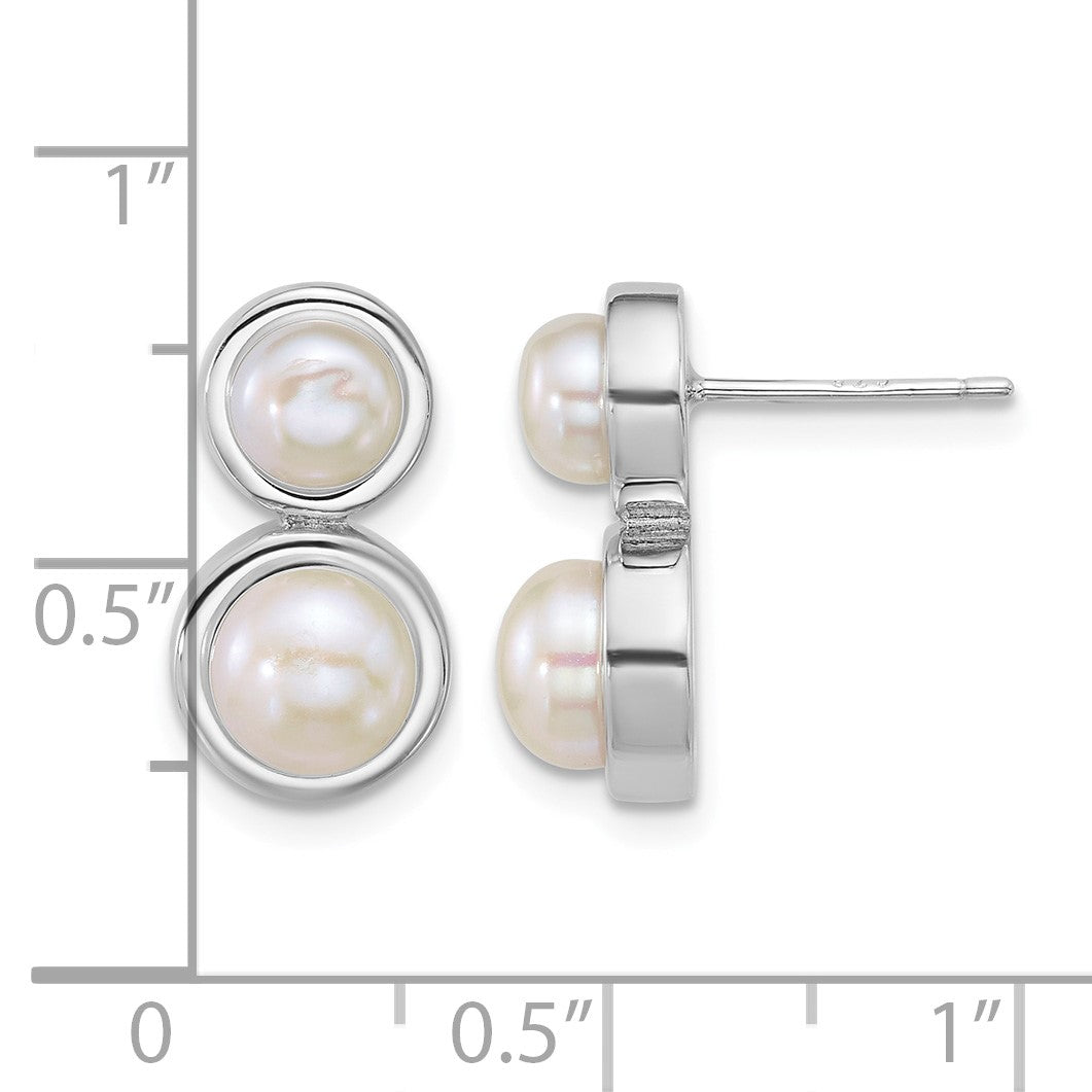 Sterling Silver Rhodium-plated 5-7mm Button White Freshwater Cultured 2-Pearl Post Earrings