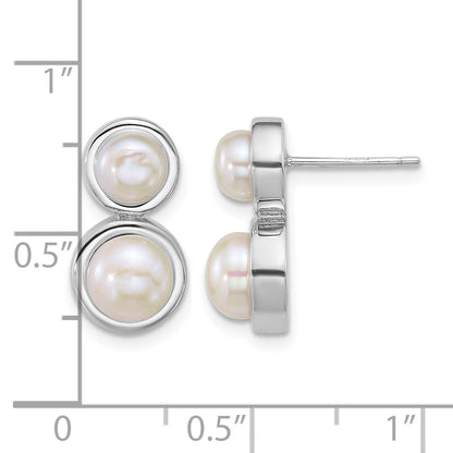 Sterling Silver Rhodium-plated 5-7mm Button White Freshwater Cultured 2-Pearl Post Earrings
