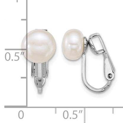 Sterling Silver Rhodium-plated 7-8mm Button White Freshwater Cultured Pearl Non-Pierced Earrings