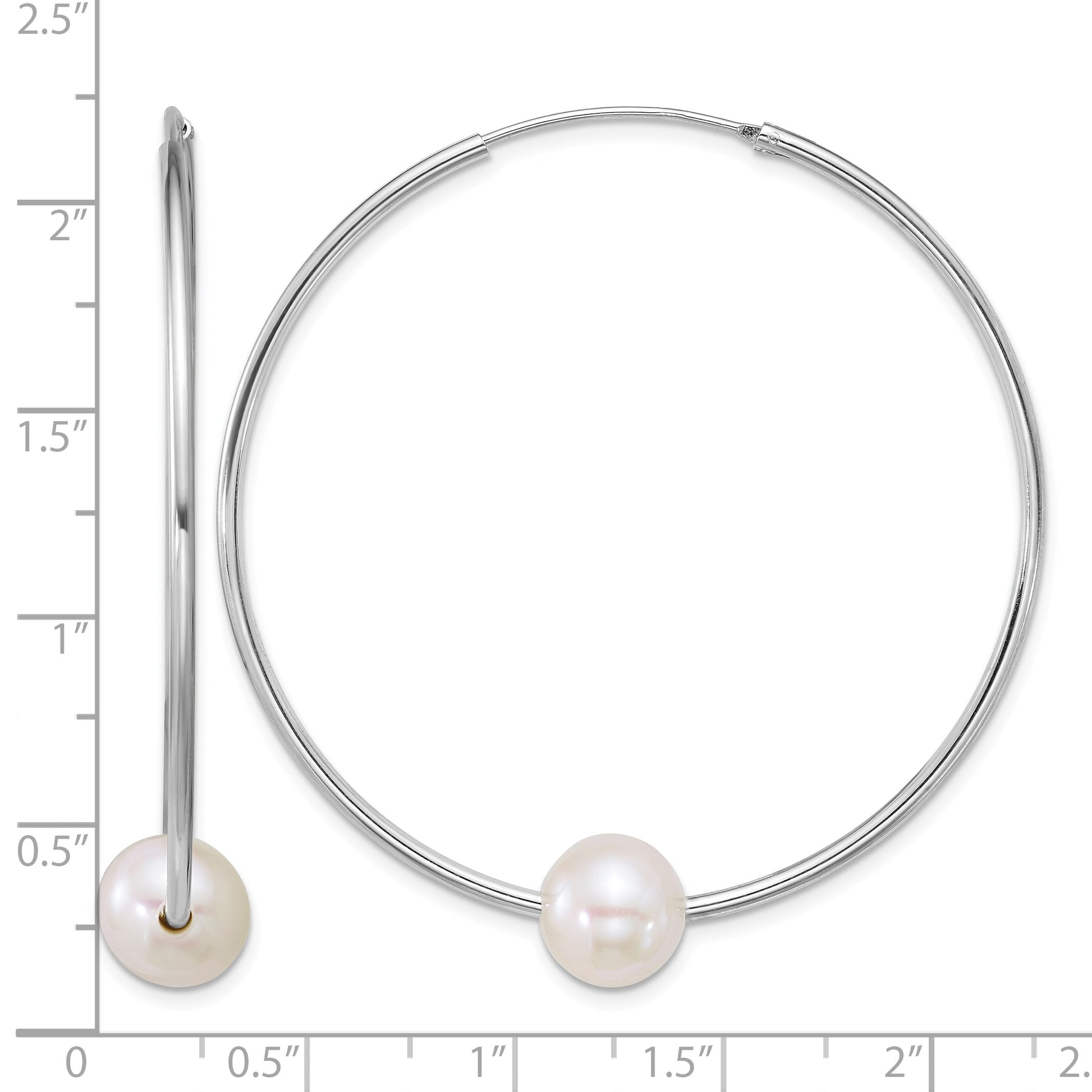Sterling Silver Rhodium-plated 8-9mm Semi-Round White Freshwater Cultured Pearl 50mm Endless Hoop Earrings
