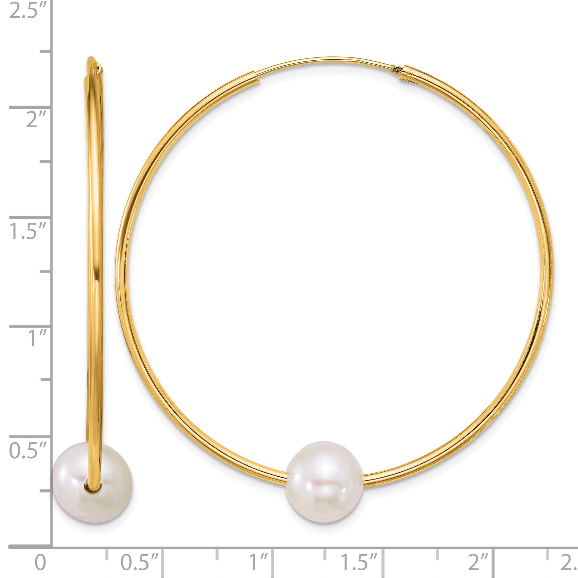 Sterling Silver Gold-plated 8-9mm Semi-Round White Freshwater Cultured Pearl 50mm Endless Hoop Earrings