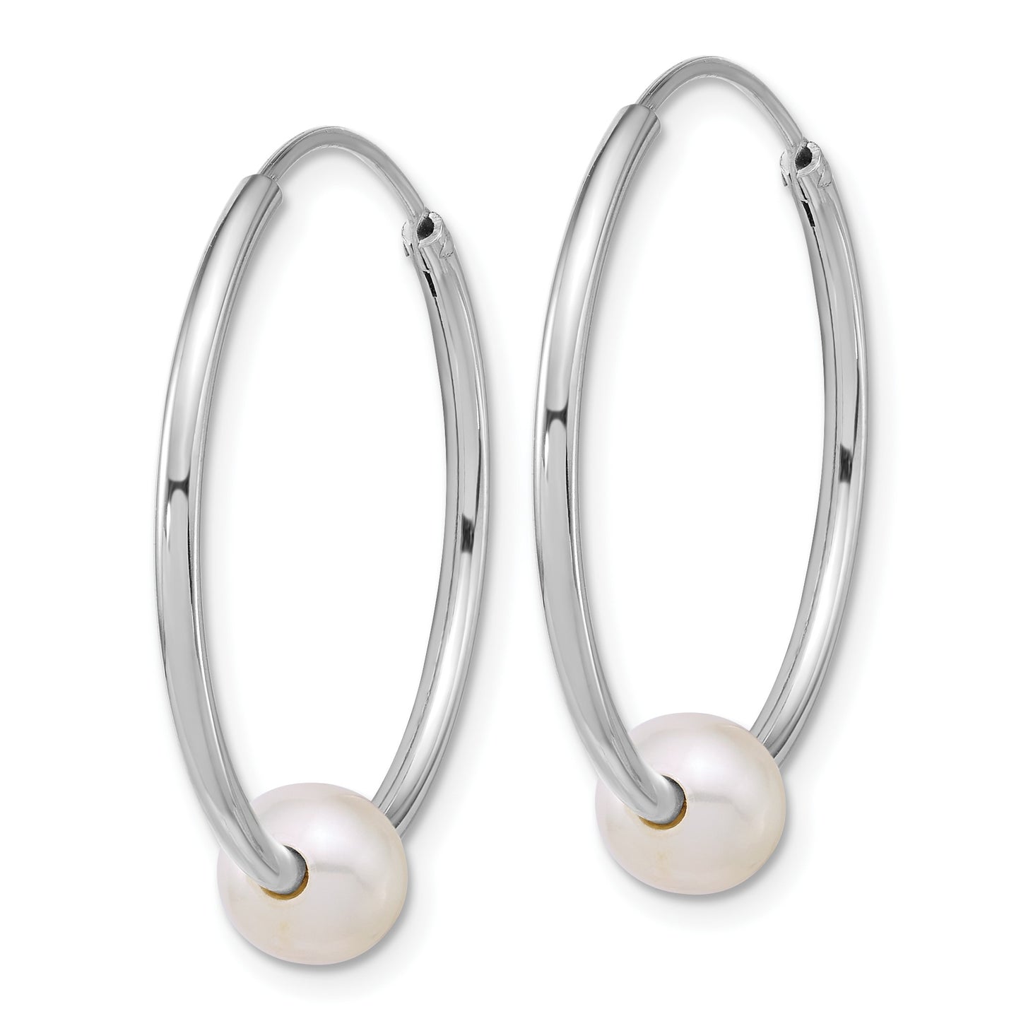 Sterling Silver Rhodium-plated 7-8mm Semi-Round White Freshwater Cultured Pearl 30mm Endless Hoop Earrings