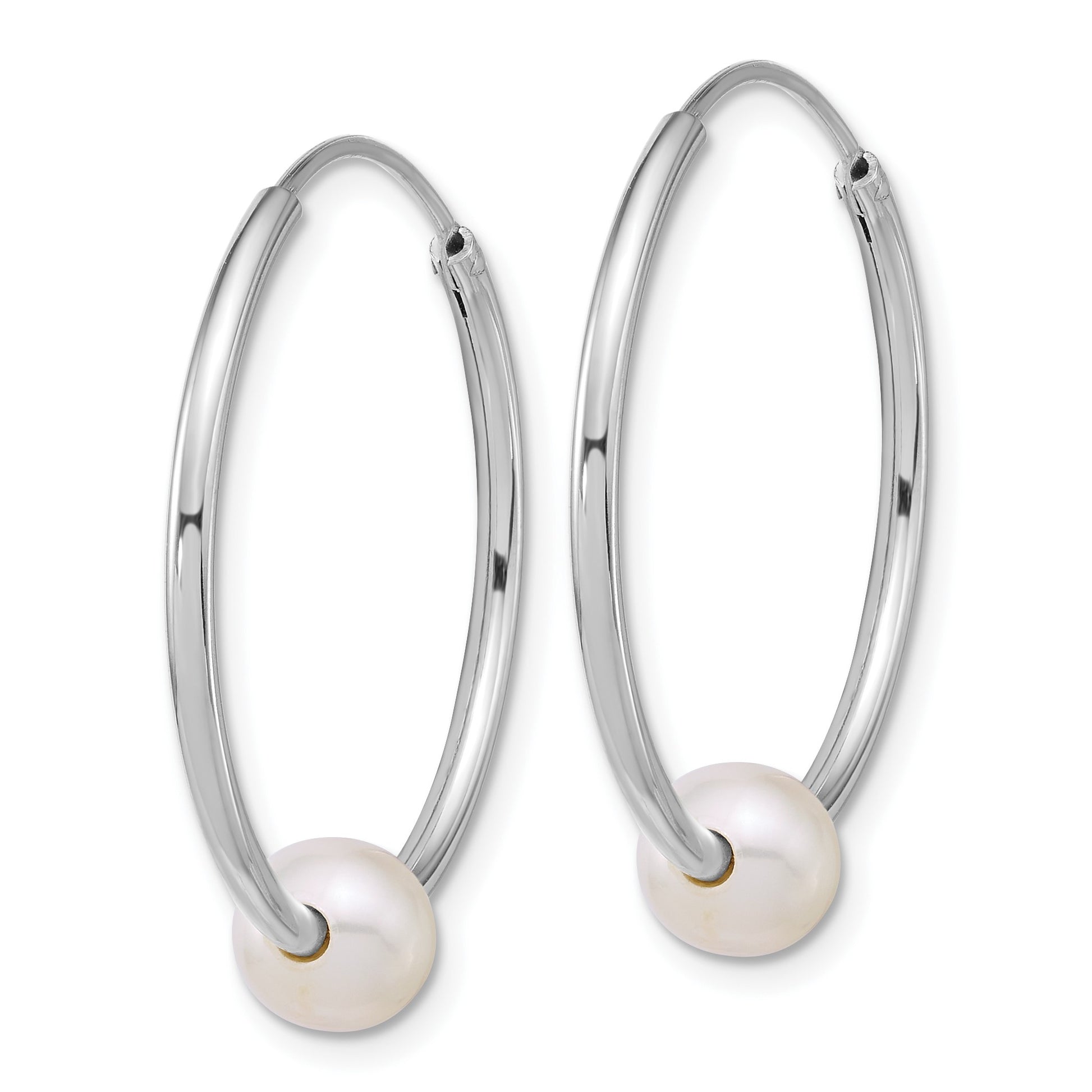 Sterling Silver Rhodium-plated 7-8mm Semi-Round White Freshwater Cultured Pearl 30mm Endless Hoop Earrings