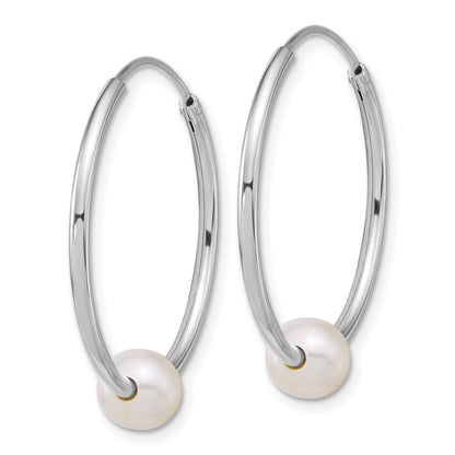 Sterling Silver Rhodium-plated 7-8mm Semi-Round White Freshwater Cultured Pearl 30mm Endless Hoop Earrings