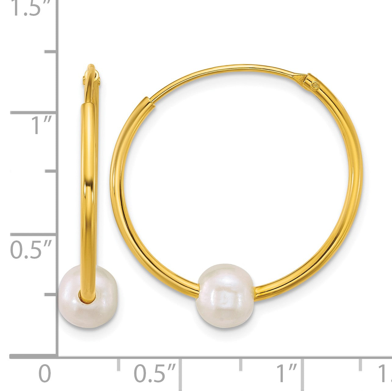 Sterling Silver Gold-plated 7-8mm Semi-Round White Freshwater Cultured Pearl 30mm Endless Hoop Earrings