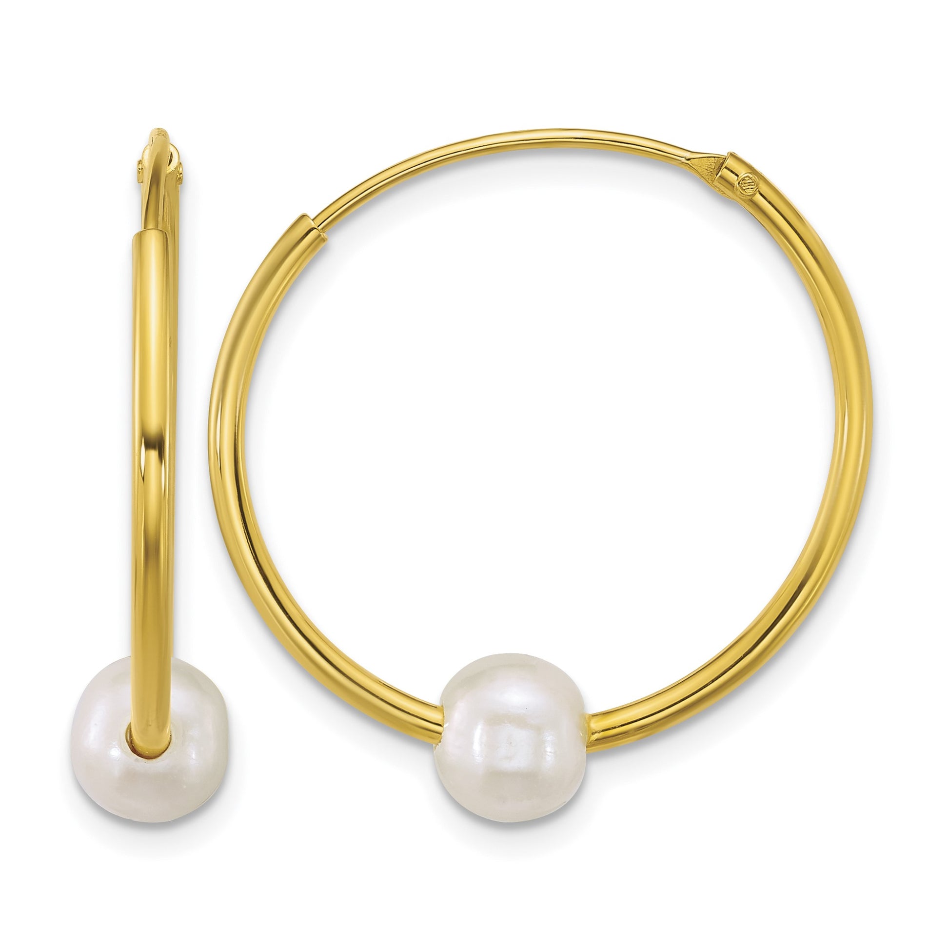 Sterling Silver Gold-plated 7-8mm Semi-Round White Freshwater Cultured Pearl 30mm Endless Hoop Earrings