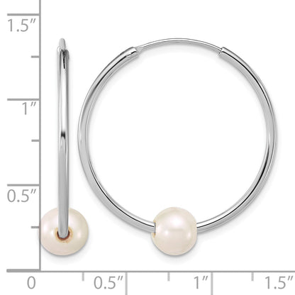 Sterling Silver Rhodium-plated 7-8mm Semi-Round White Freshwater Cultured Pearl 32mm Endless Hoop Earrings