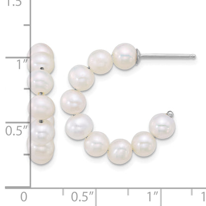 Sterling Silver Rhodium-plated 5-6mm Semi-Round White Freshwater Cultured Pearl C-Hoop Post Earrings